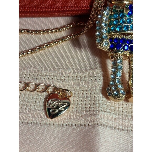 Betsey Johnson Bunny on a Chain, Silver and Blue, Moveable Lamb's - Picture 3 of 8